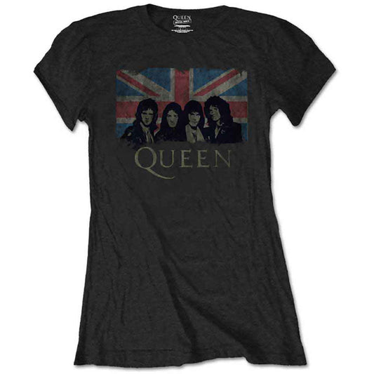 Black Queen t-shirt with band photo over a Union Jack flag.