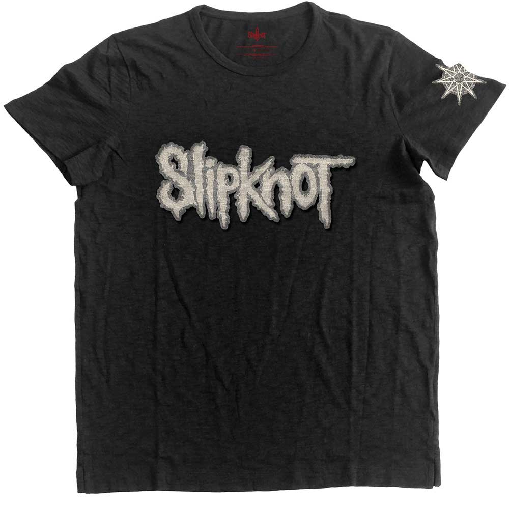 Black Slipknot t-shirt with logo and star applique, size XX-Large.