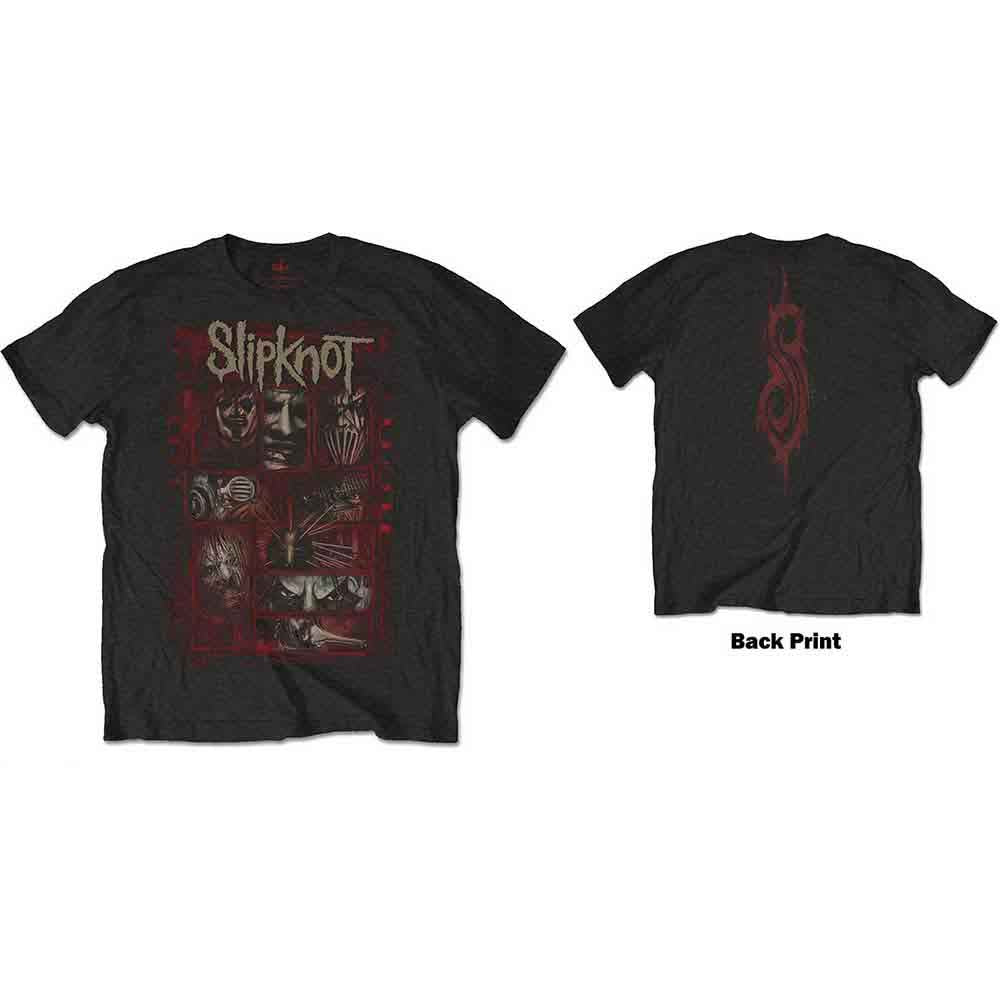 Black Slipknot t-shirt with band member sketches on front and back.