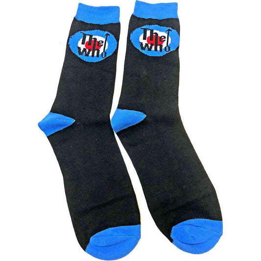 Black ankle sock with blue accents and The Who target logo.