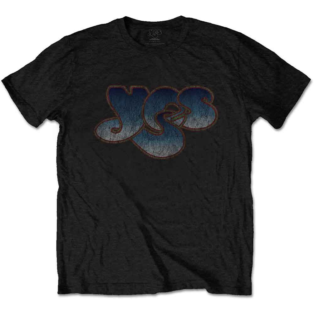 Black t-shirt with a distressed, colorful "YES" logo on the chest.