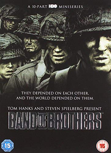 DVD cover for "Band of Brothers" featuring soldiers in helmets.