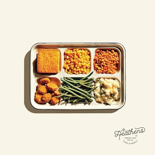 School lunch tray with various food items and "Band Of Heathens" text.