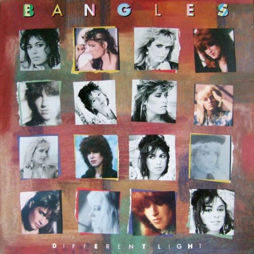 Album cover with 16 photos of the Bangles band members on a red background.