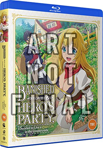 Blu-ray case for anime "Banished From The Hero's Party" with character art.
