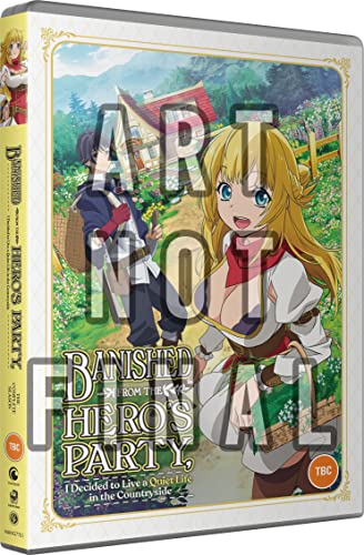 DVD cover for "Banished From The Heros Party" anime, featuring characters in a field.