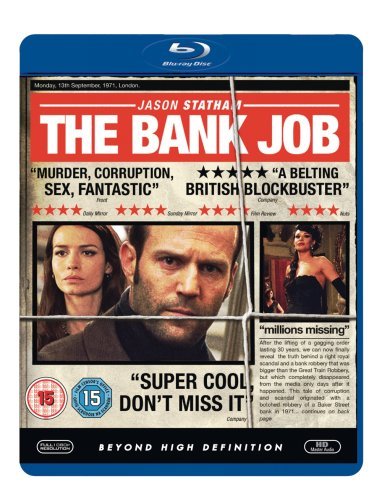 Blu-ray cover for The Bank Job featuring Jason Statham and film review quotes.