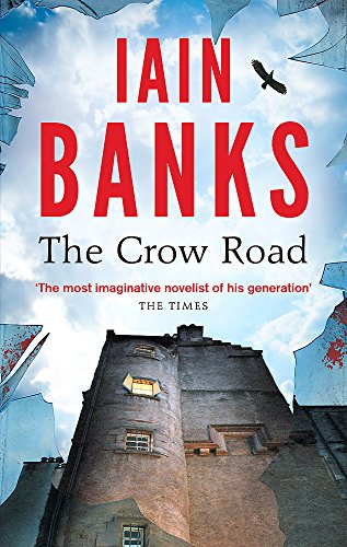 Book cover for The Crow Road by Iain Banks featuring a stone building and crow.
