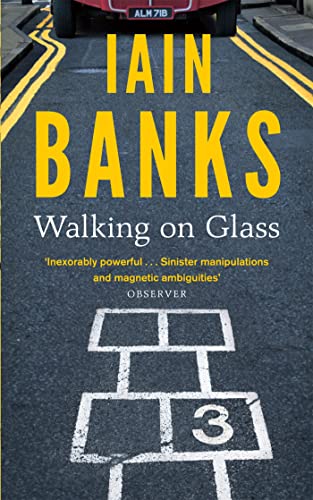 Book cover for "Walking on Glass" by Iain Banks, with road markings.