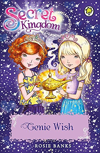Book cover featuring two young girls with a golden magic lamp.