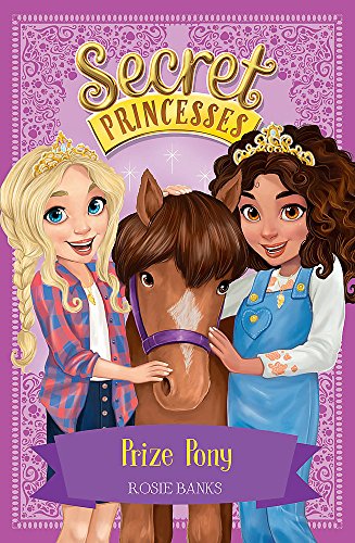 Two girls wearing tiaras stand on either side of a brown pony on a cover.