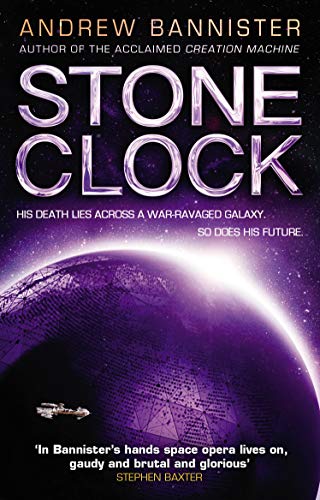 Book cover for Stone Clock by Andrew Bannister featuring a purple celestial sphere.