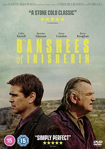DVD cover for "The Banshees of Inisherin" featuring Colin Farrell and Brendan Gleeson.