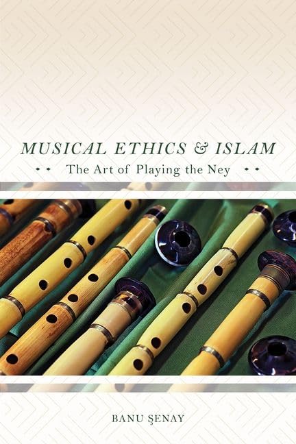 Book cover featuring several wooden ney flutes against a patterned background.