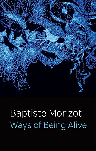 Book cover with blue geometric animal silhouettes on black background and white text.