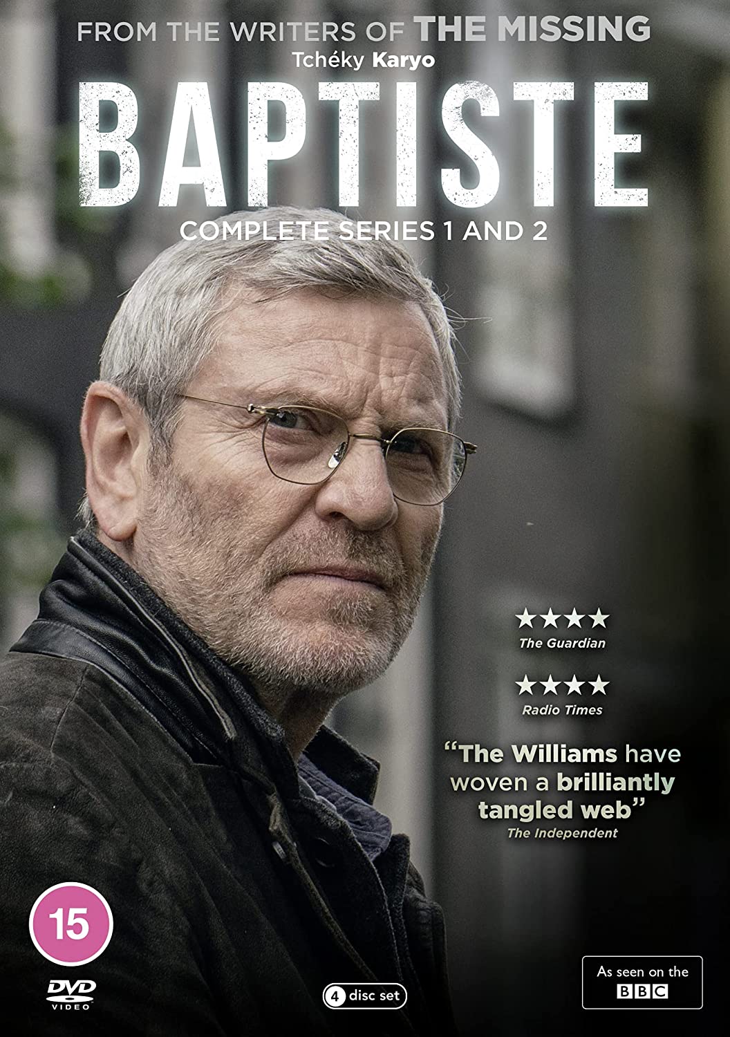 DVD cover for "Baptiste" series 1 & 2, featuring a man in glasses.