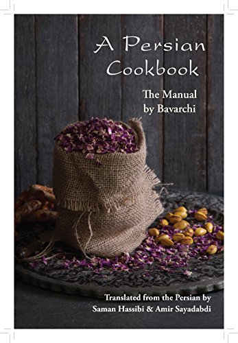 Cookbook cover with a burlap sack of rose petals and pistachios.