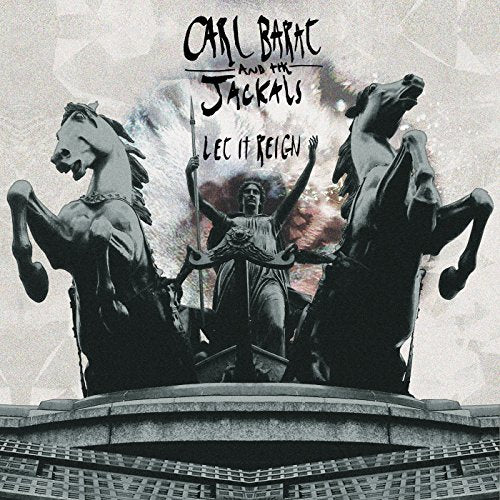 "Album cover featuring a statue of a woman riding a chariot between two horses."