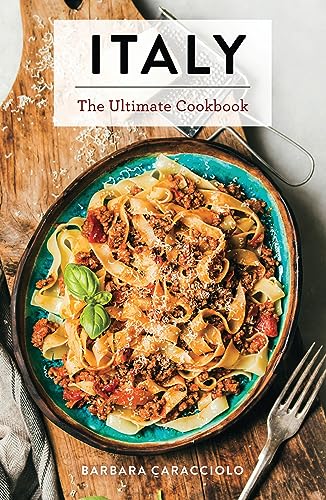 Cookbook cover featuring pasta with meat sauce and kitchen utensils.