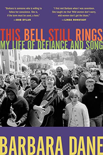 Book cover: Barbara Dane with protestors, holding a guitar, black and white.