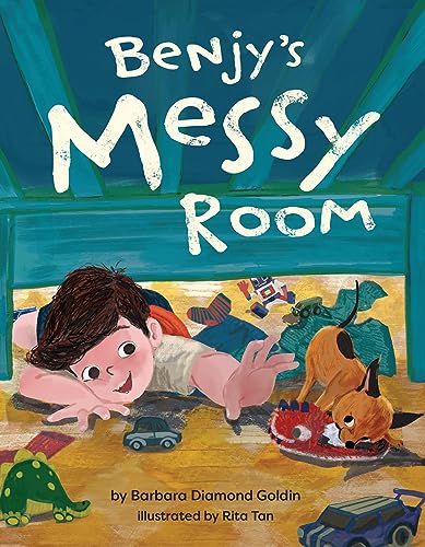 Book cover: boy and dog amidst toys in a cluttered room.