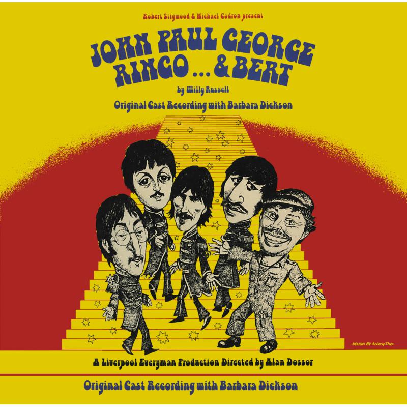 CD cover: Cartoon Beatles climbing yellow stairs, titled "John Paul George Ringo...