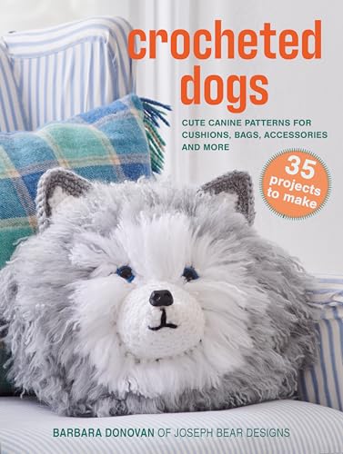 Book cover featuring a crocheted dog head resting on a striped sofa.