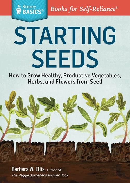 Book cover: "Starting Seeds" with seedlings illustration and author name.