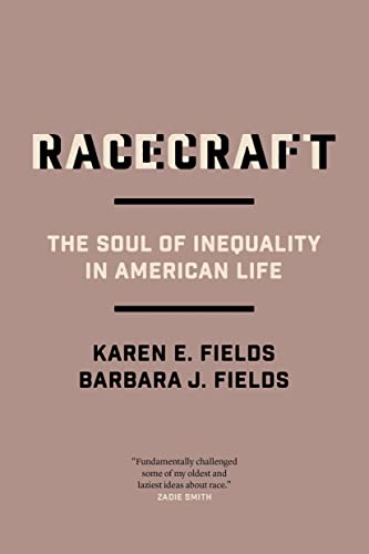Book cover for "Racecraft" by Fields and Fields, with white text on a blush background.