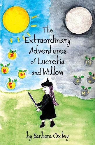 Book cover: girl with sword, sun, moon, and illustrated apples.