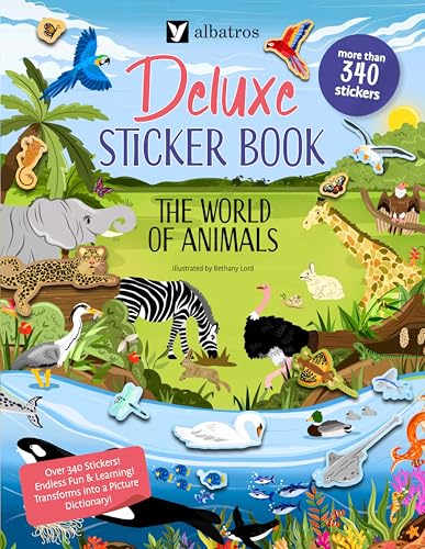Colorful sticker book cover depicting diverse animals in their habitats.