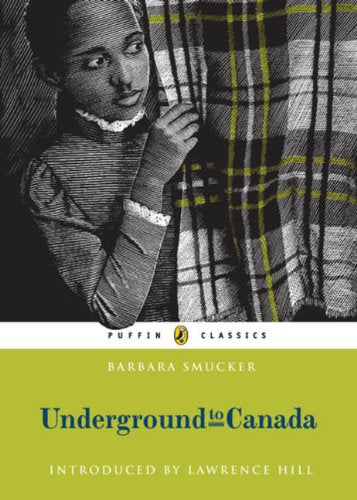Book cover: young girl with plaid fabric, title "Underground to Canada".