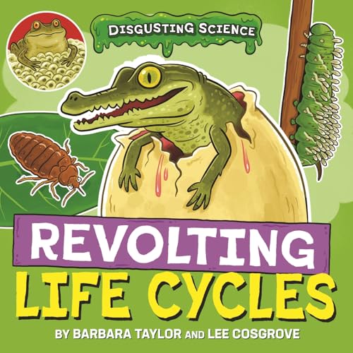 Book cover featuring a crocodile hatching, caterpillar, and frog eggs.