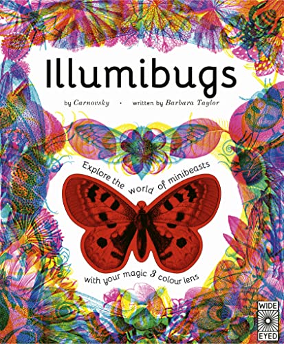 Book cover for Illumibugs featuring a red butterfly surrounded by colorful, abstract insect patterns.