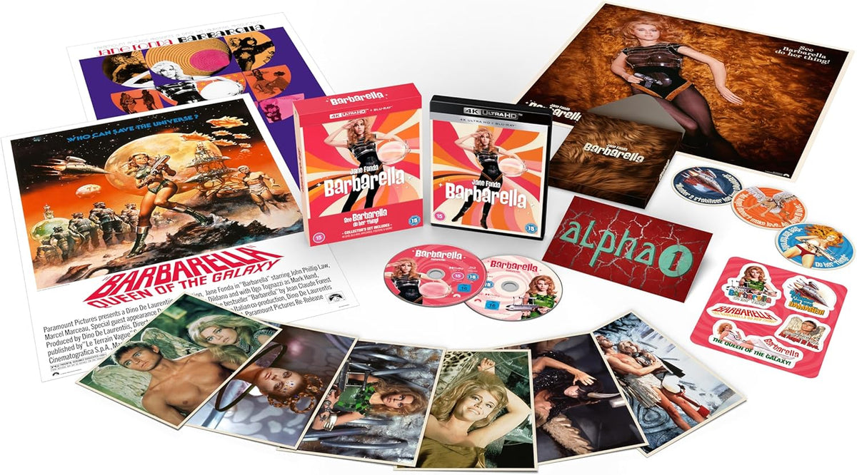 Barbarella" Blu-ray collector’s edition with cover art and film stills.