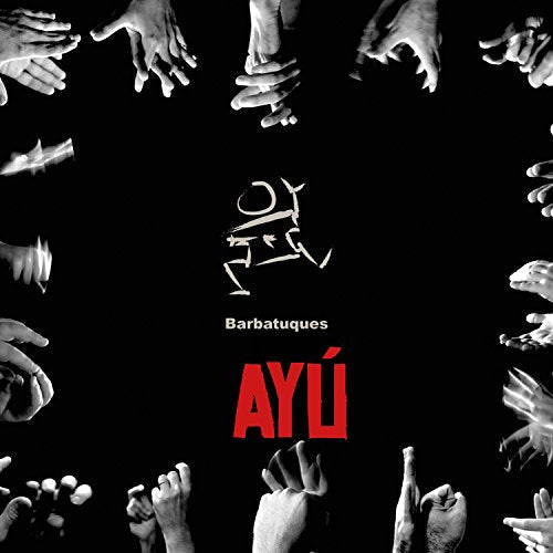 Barbatuques’ “Ayu” CD cover: black background with hands and red text.