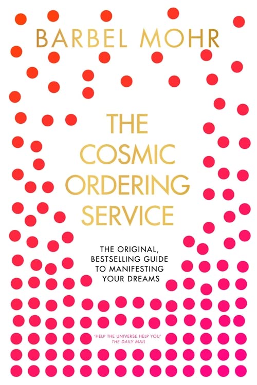 Book cover with gold text on white background surrounded by scattered red dots.