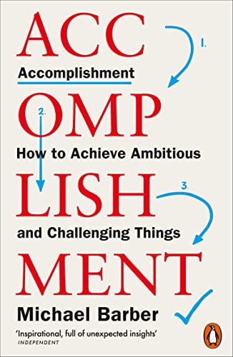Book cover with large, fragmented red text reading "Accomplishment" and author Michael Barber.