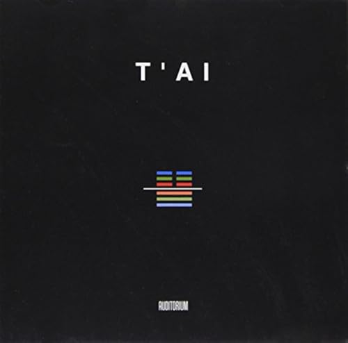 Black album cover with white text “T’AI” and a colorful horizontal symbol.
