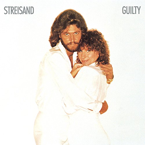 Barbra Streisand and Barry Gibb embrace on the “Guilty” album cover.