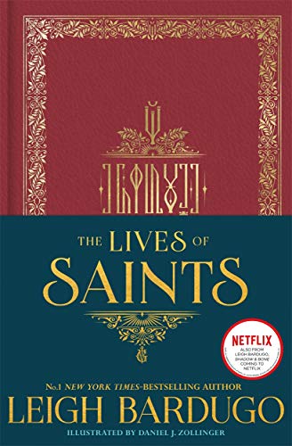 Book cover: “The Lives of Saints” with red and teal design.