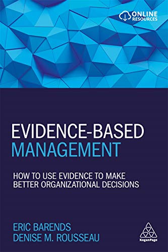 Book cover: "Evidence-Based Management" by Barends and Rousseau, blue geometric design.