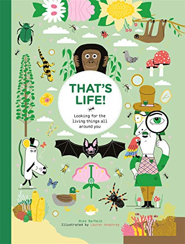 Book cover with illustrated animals, plants, and a scientist character.