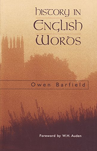 Book cover: "History in English Words" by Owen Barfield, with cathedral silhouette.