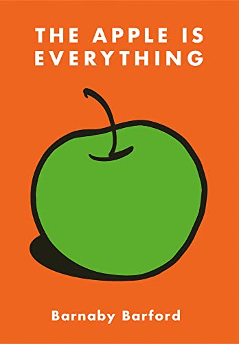 Book cover with a green apple illustration and orange background.
