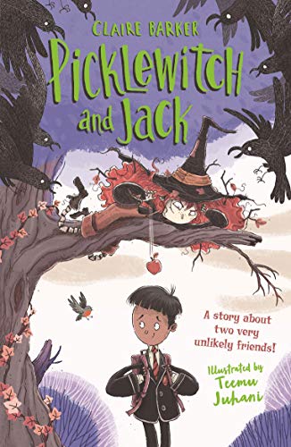 Book cover: a witch and boy stand beneath a tree with birds.
