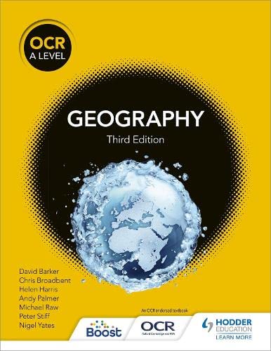 Geography textbook cover, blue Earth image, “OCR A LEVEL” and “Third Edition” text.