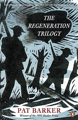"The Regeneration Trilogy" book cover with silhouetted soldiers and abstract background design.