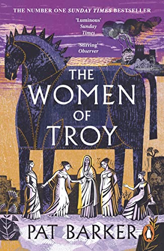 Book cover: “The Women of Troy” featuring a Trojan horse and figures.