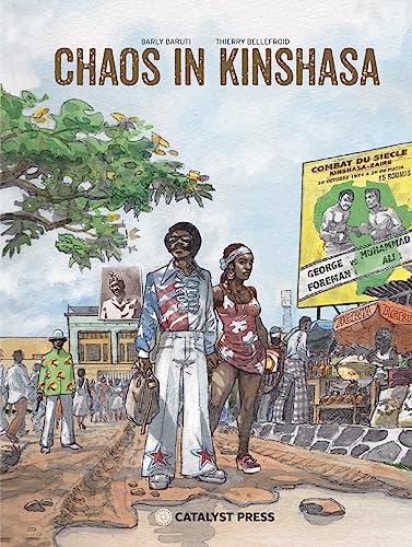 Book cover: "Chaos in Kinshasa" depicts a 1970s street scene with people.